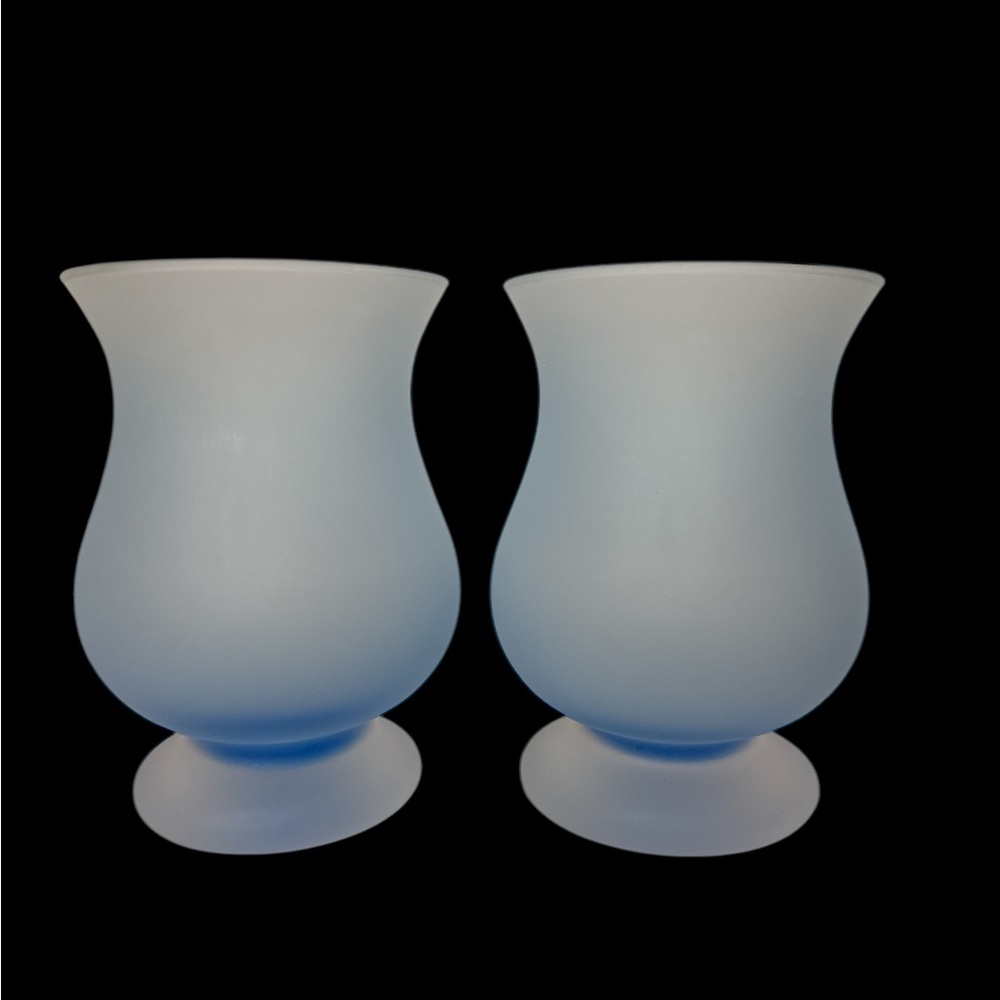 Set of 2 Vintage Light Blue Satin Glass Vases. (6-F)